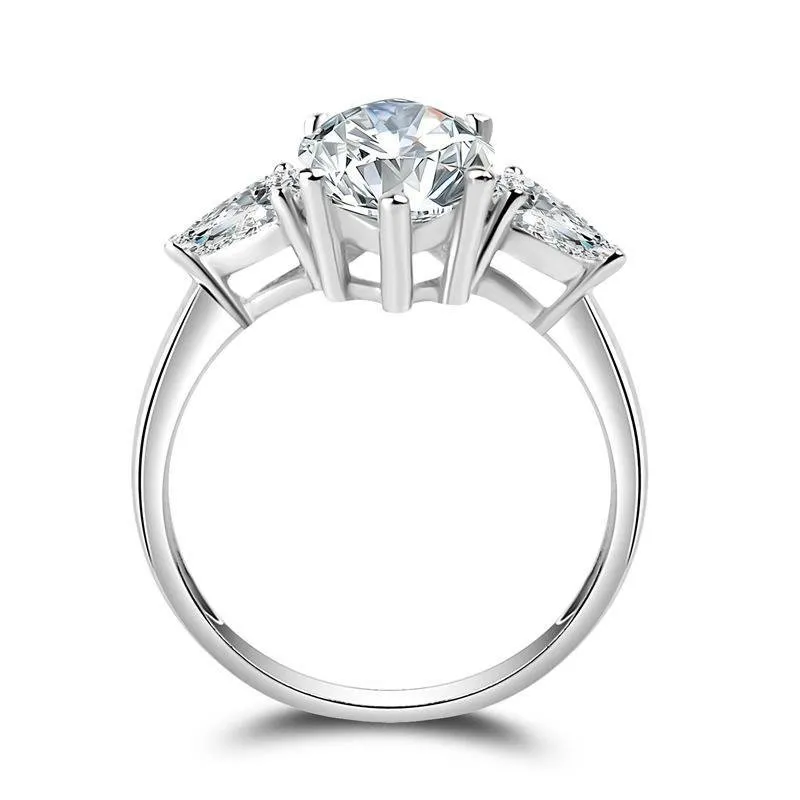 Three Stone Marquise Created Engagement Ring