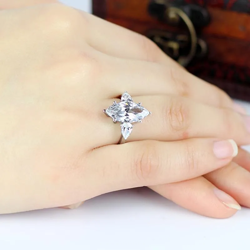 Three Stone Marquise Created Engagement Ring