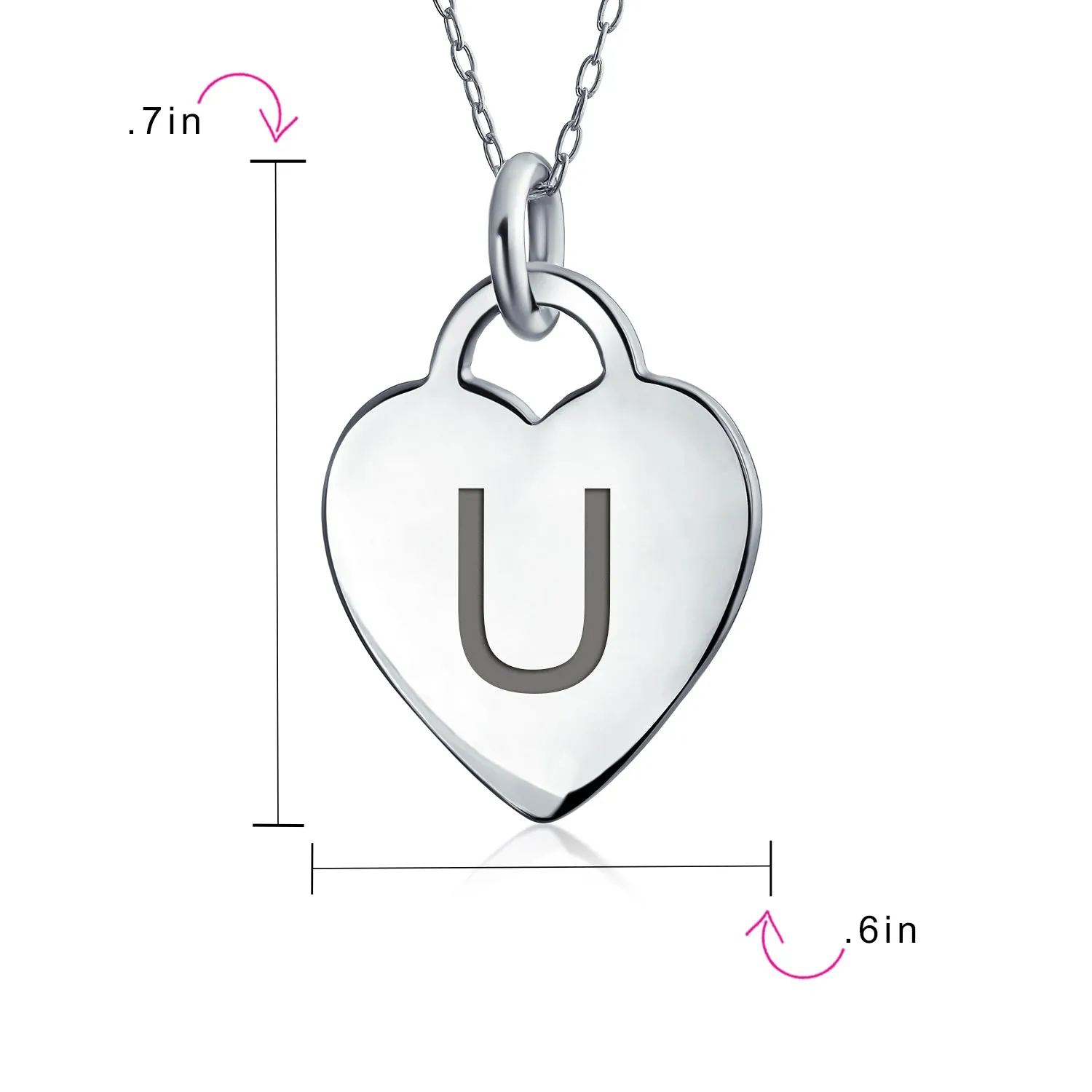 Tiny Minimalist Heart Initial Pendant Necklace Sterling Silver A-Z Alphabet