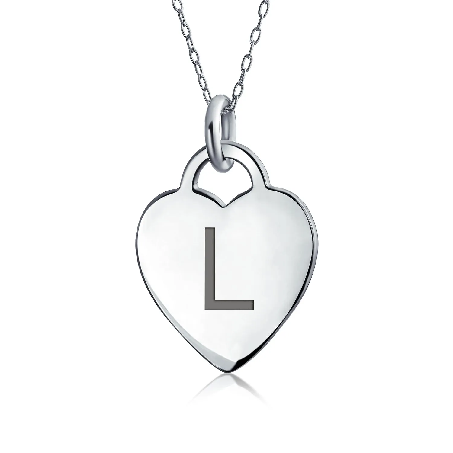 Tiny Minimalist Heart Initial Pendant Necklace Sterling Silver A-Z Alphabet