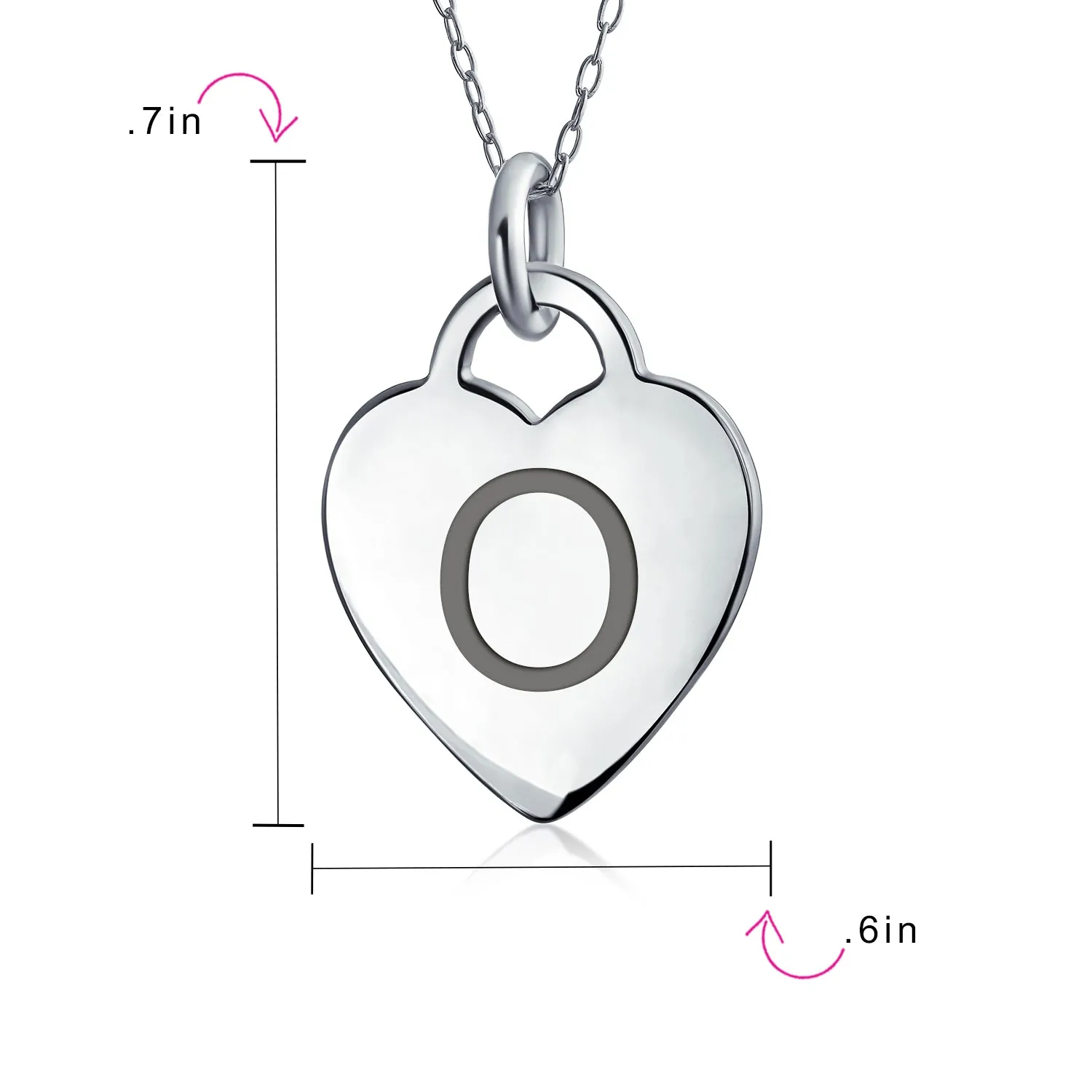 Tiny Minimalist Heart Initial Pendant Necklace Sterling Silver A-Z Alphabet