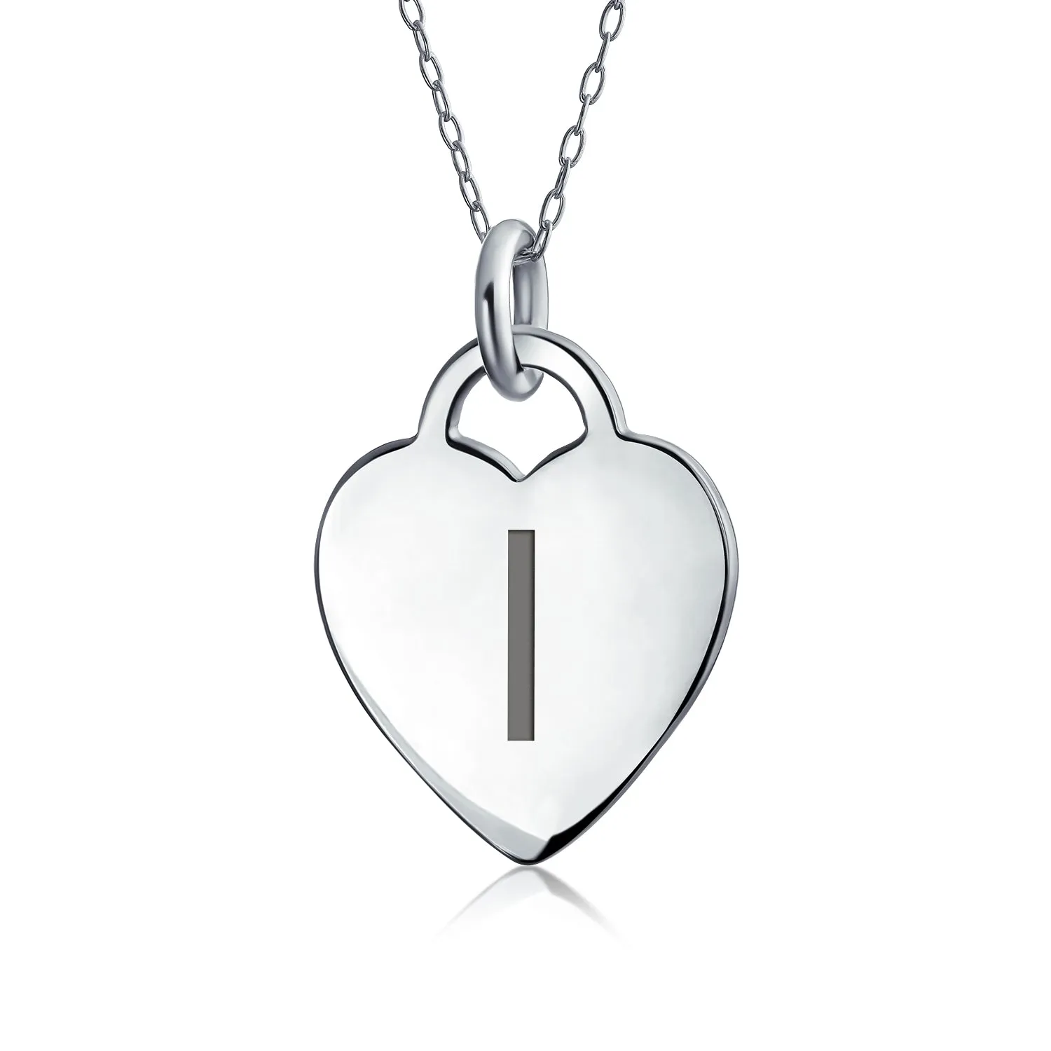 Tiny Minimalist Heart Initial Pendant Necklace Sterling Silver A-Z Alphabet