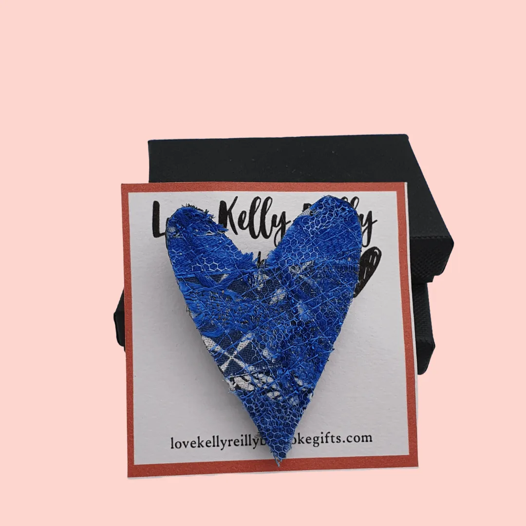 Unique Fabric brooch, blue upcycled fabric inspired by 1986 Madonna