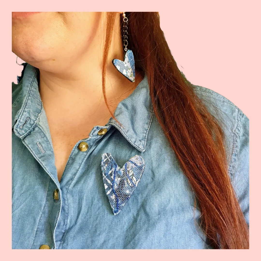 Unique Fabric brooch, blue upcycled fabric inspired by 1986 Madonna