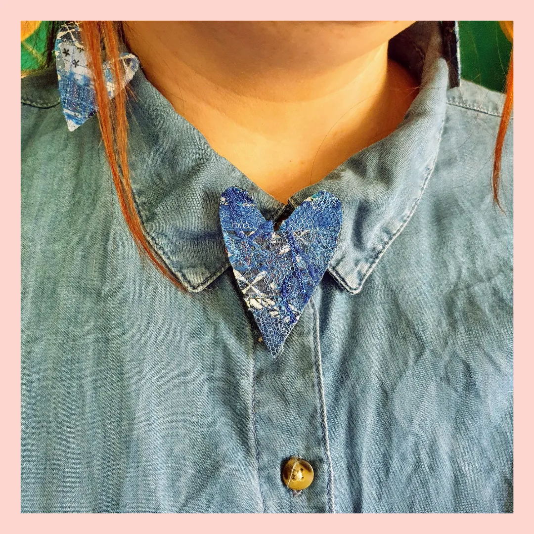 Unique Fabric brooch, blue upcycled fabric inspired by 1986 Madonna