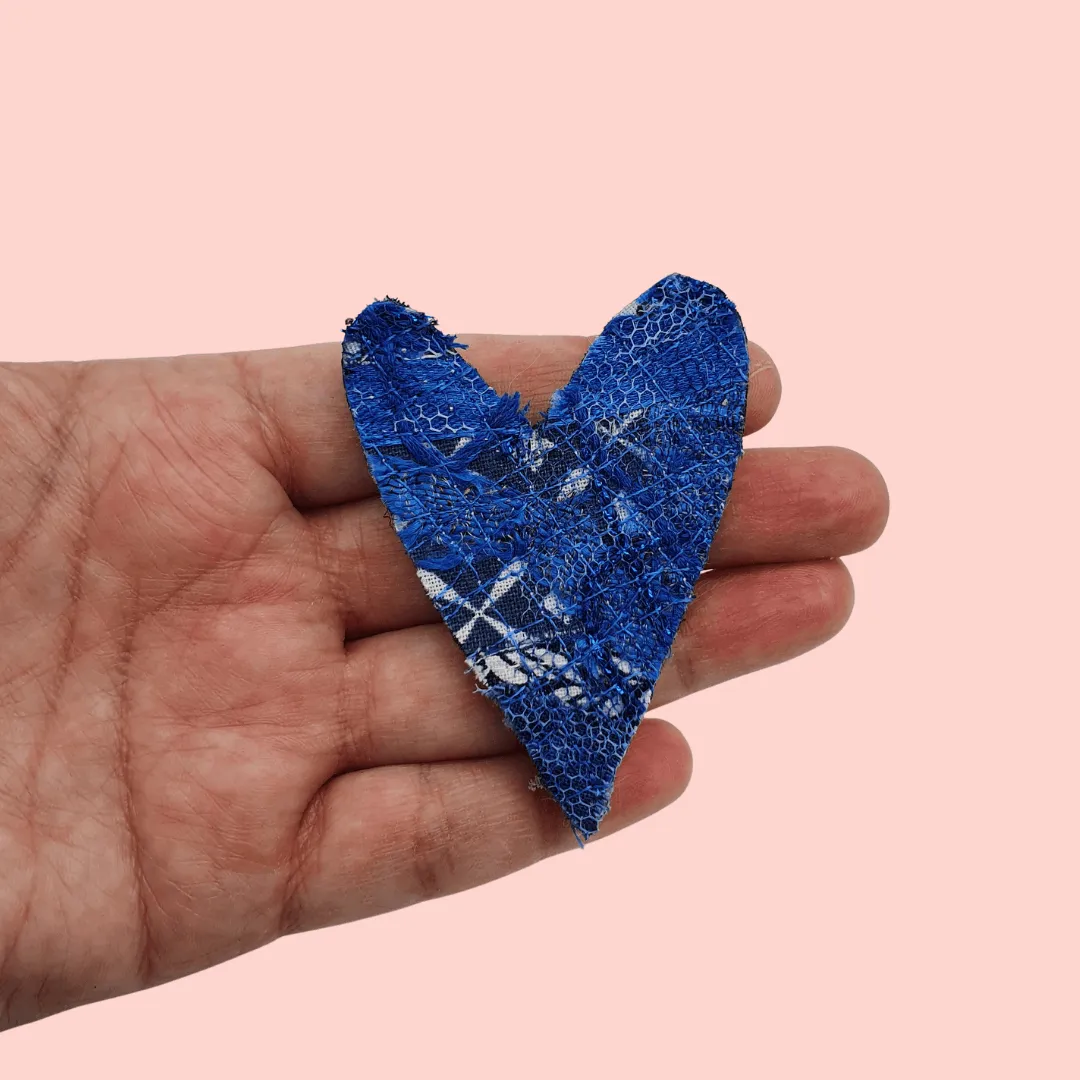 Unique Fabric brooch, blue upcycled fabric inspired by 1986 Madonna