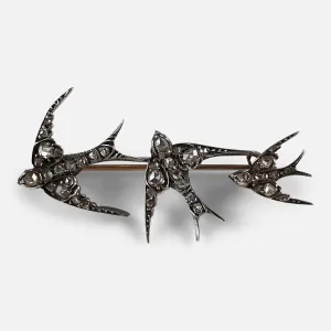 Victorian Diamond Swallow Brooch - Circa 1900