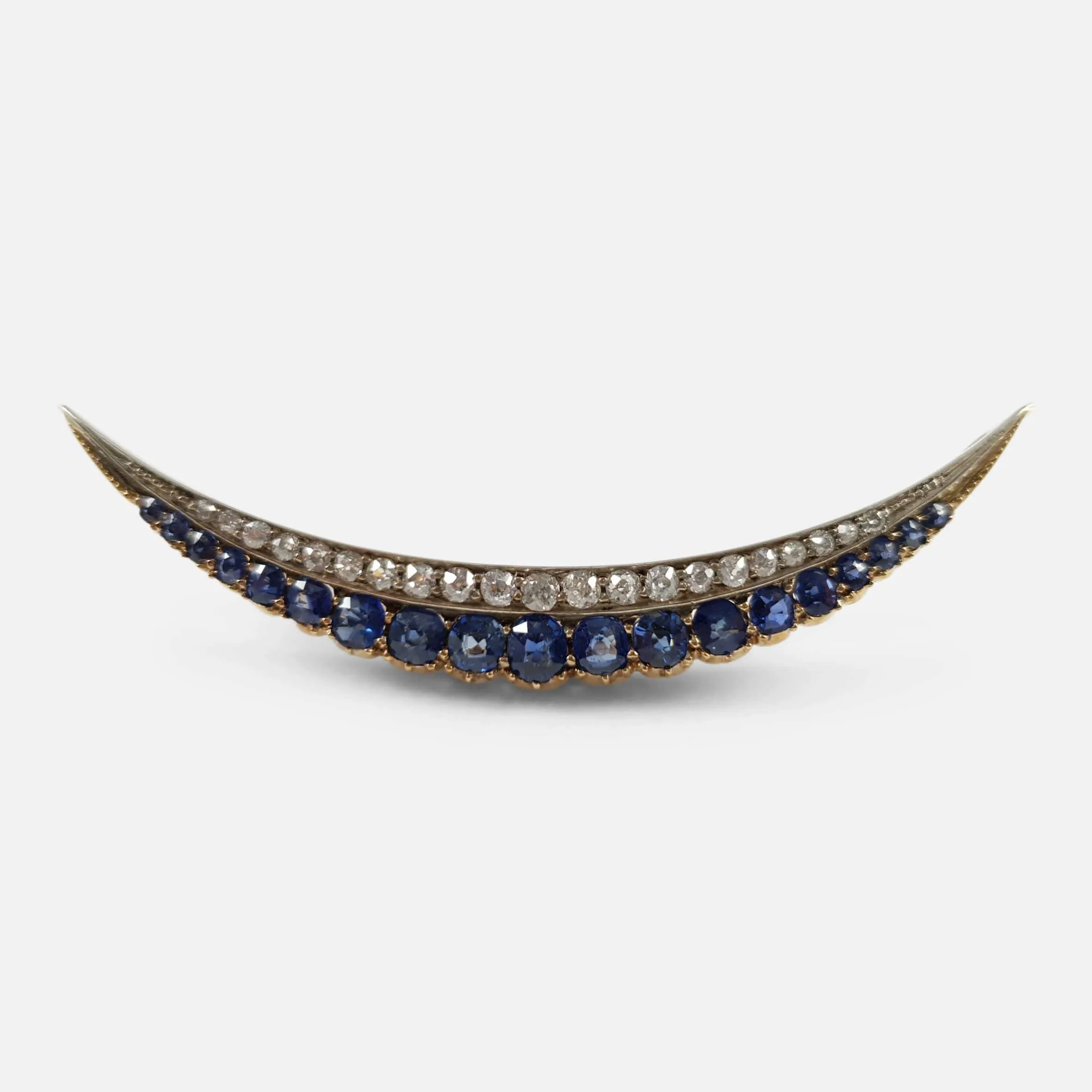 Victorian Sapphire and Diamond Crescent Brooch - Circa 1890