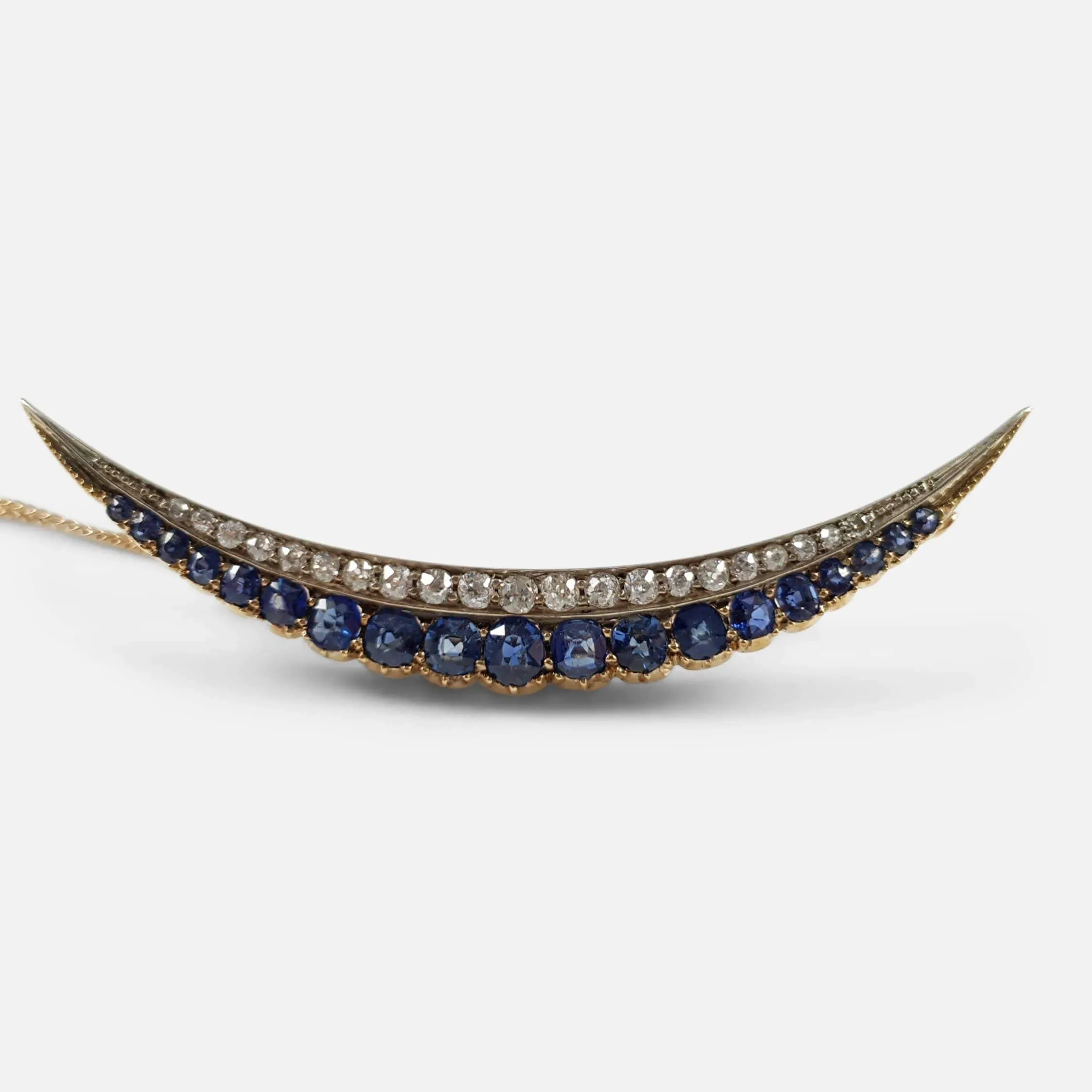 Victorian Sapphire and Diamond Crescent Brooch - Circa 1890