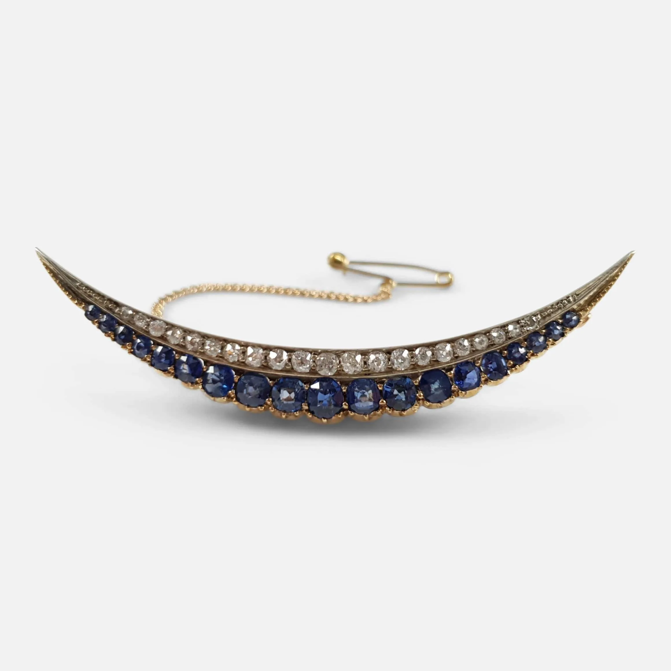Victorian Sapphire and Diamond Crescent Brooch - Circa 1890