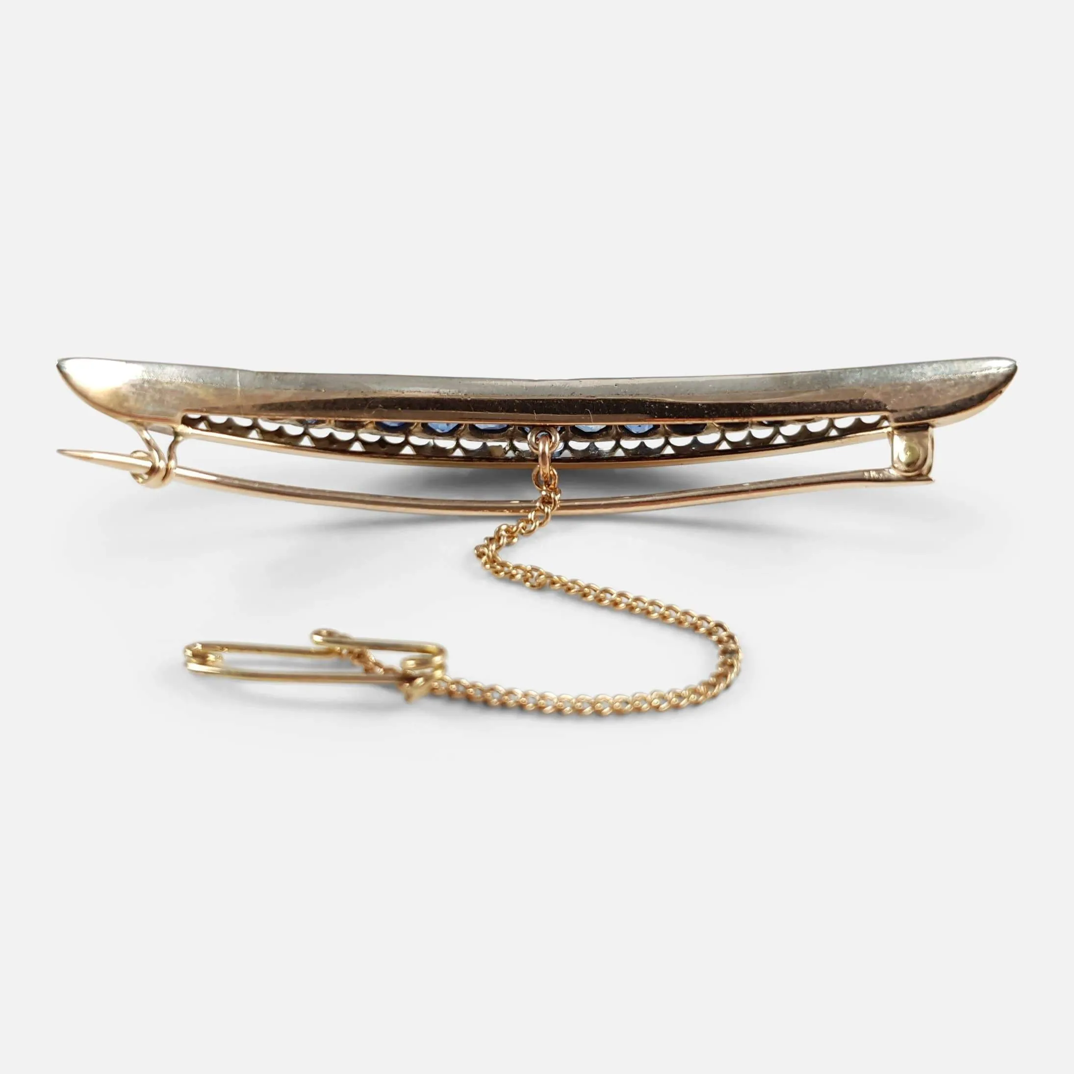 Victorian Sapphire and Diamond Crescent Brooch - Circa 1890