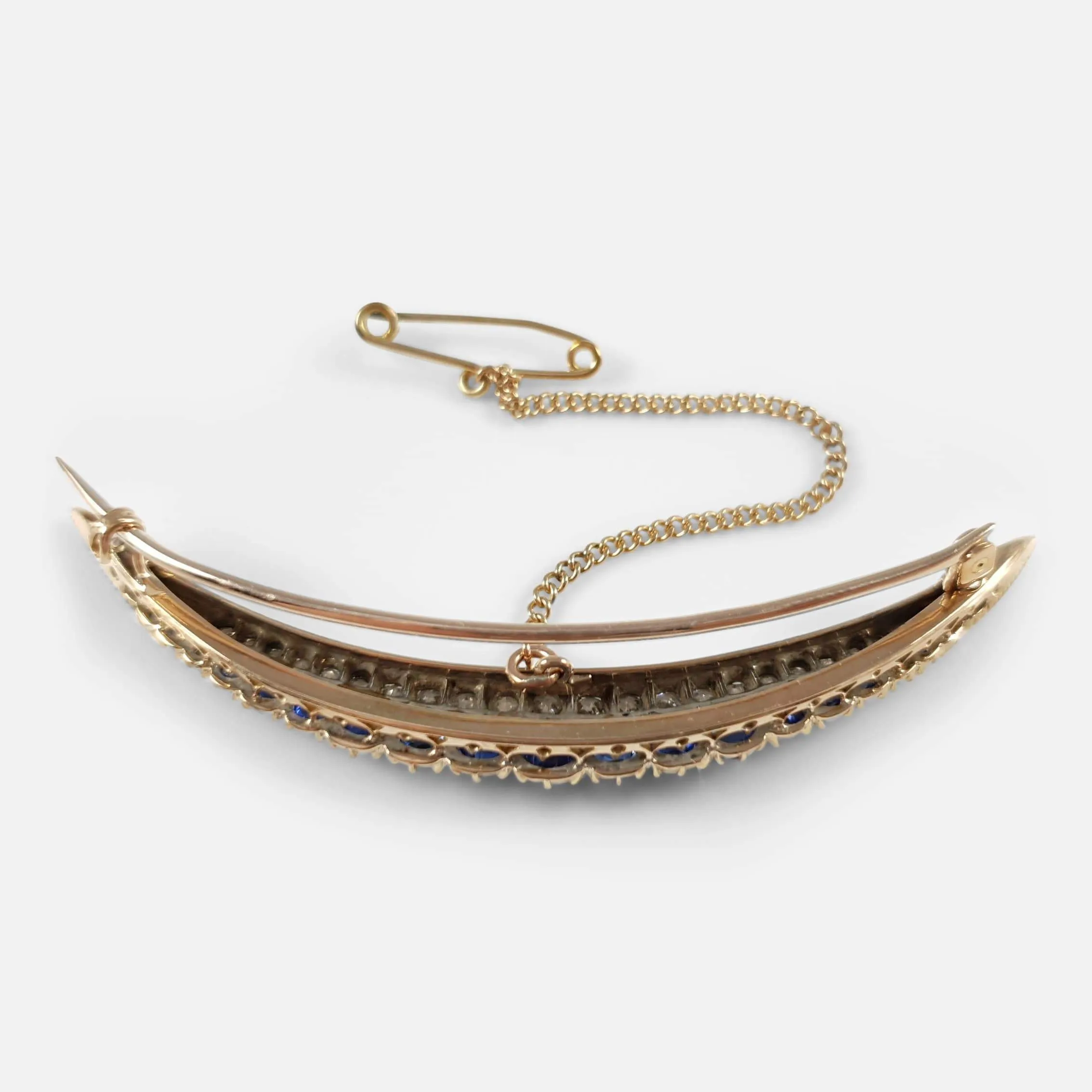 Victorian Sapphire and Diamond Crescent Brooch - Circa 1890