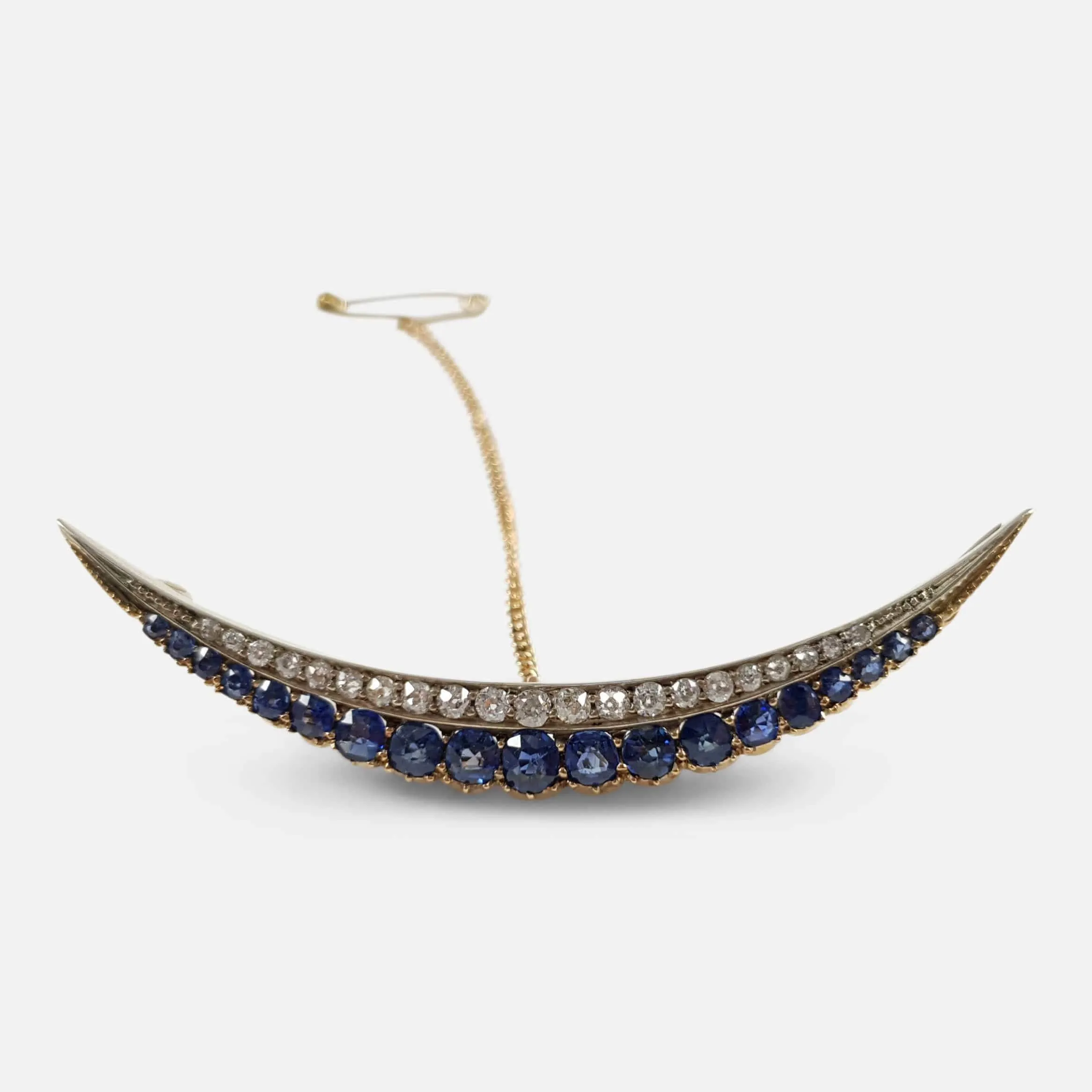 Victorian Sapphire and Diamond Crescent Brooch - Circa 1890