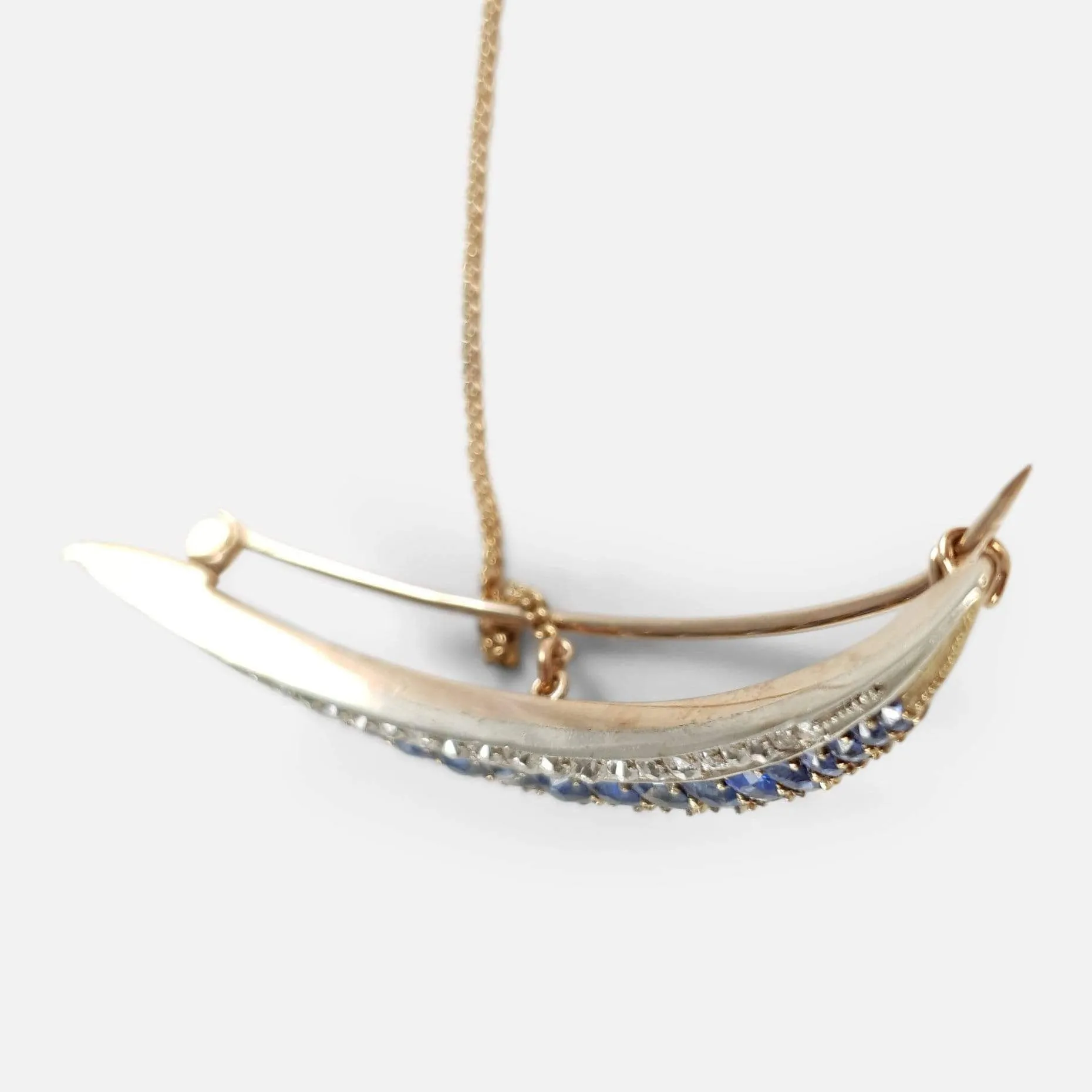 Victorian Sapphire and Diamond Crescent Brooch - Circa 1890