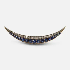 Victorian Sapphire and Diamond Crescent Brooch - Circa 1890