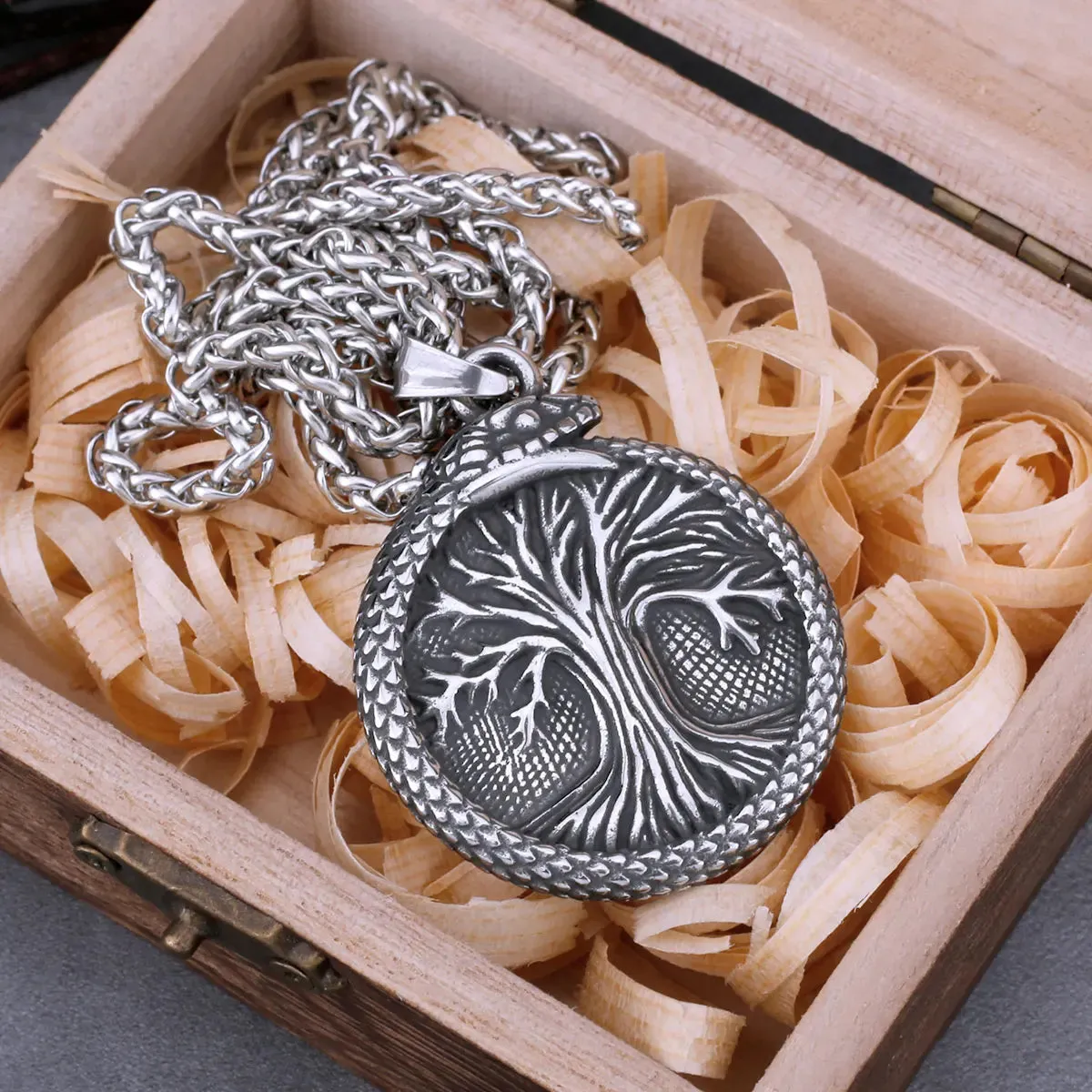 Vintage Tree of Life Ouroboros Dragon Viking Necklace