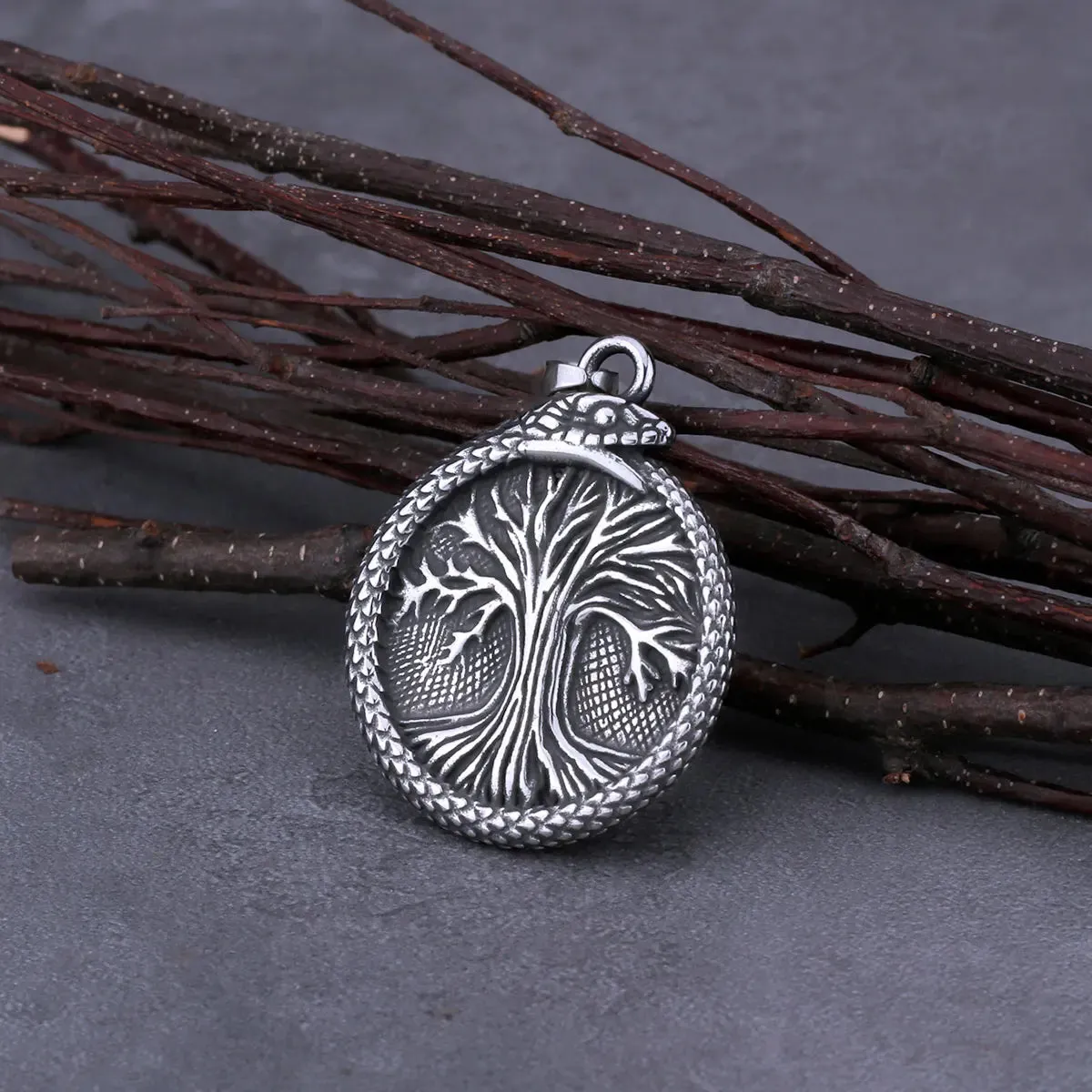 Vintage Tree of Life Ouroboros Dragon Viking Necklace