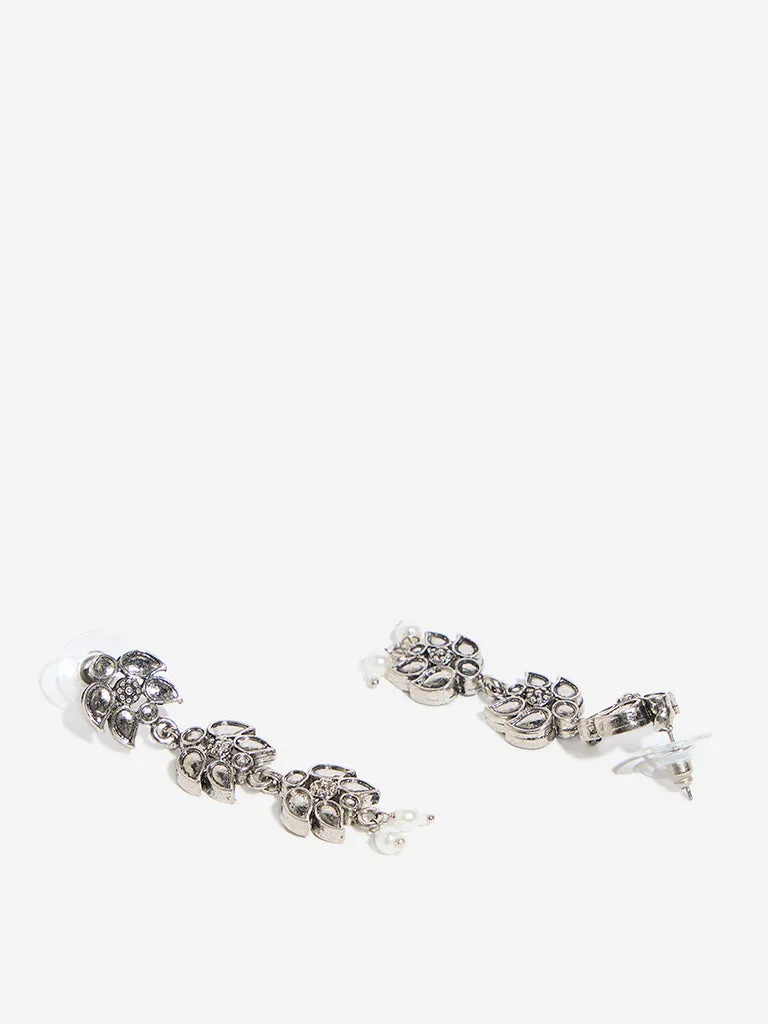 Westside Accessories Silver Floral Design Dangler Earrings