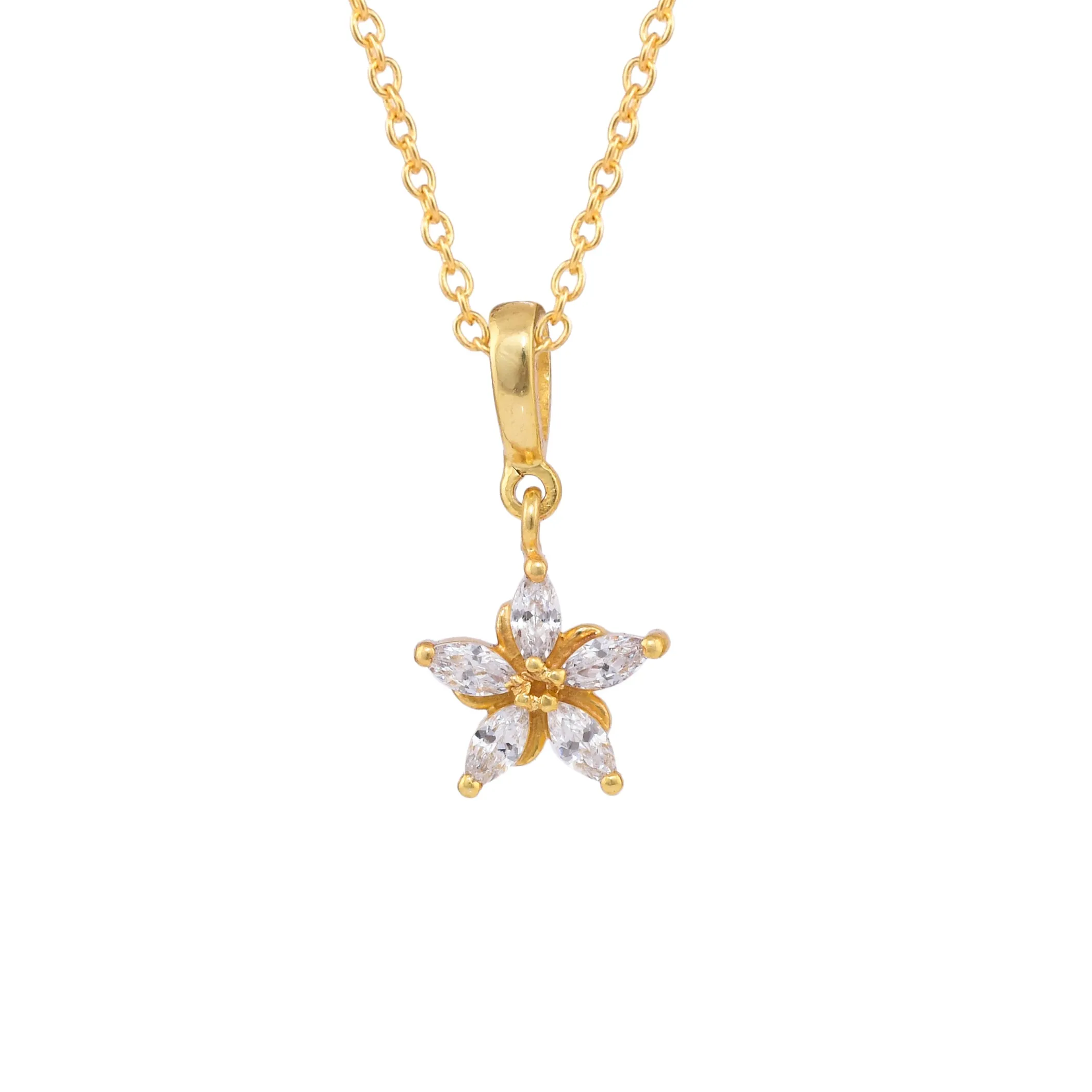 White Cz Flower Silver Necklace - From Purl