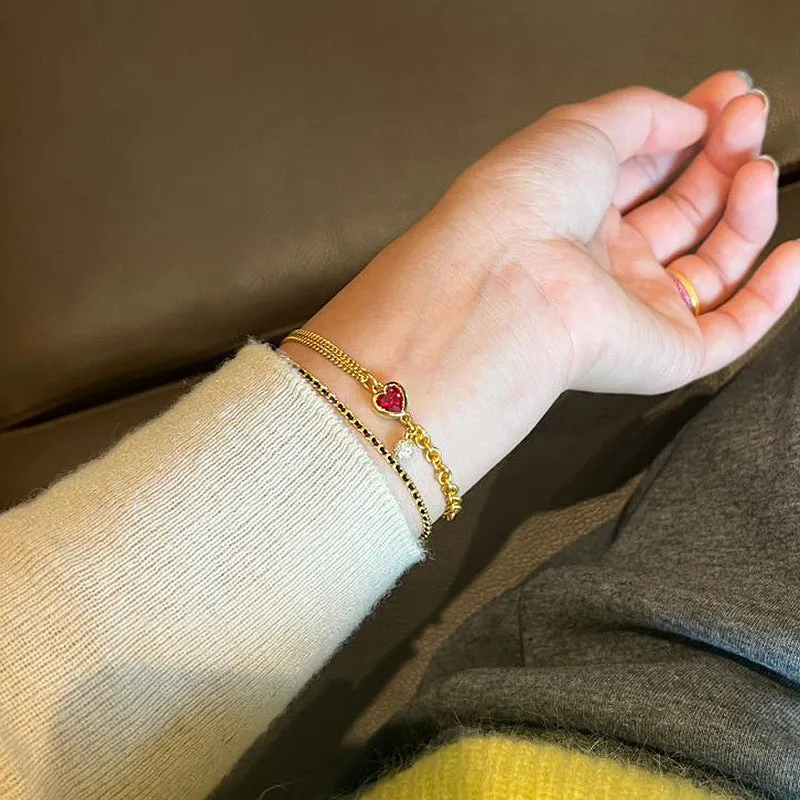 Wholesale High-end luxury exquisite design personality versatile red heart bracelet