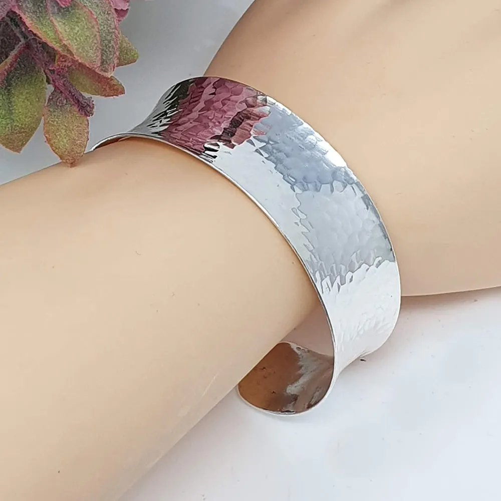 Women's Handmade 25mm Silver Cuff Bangle Bracelet | Statement Silver Cuff for Women Girls