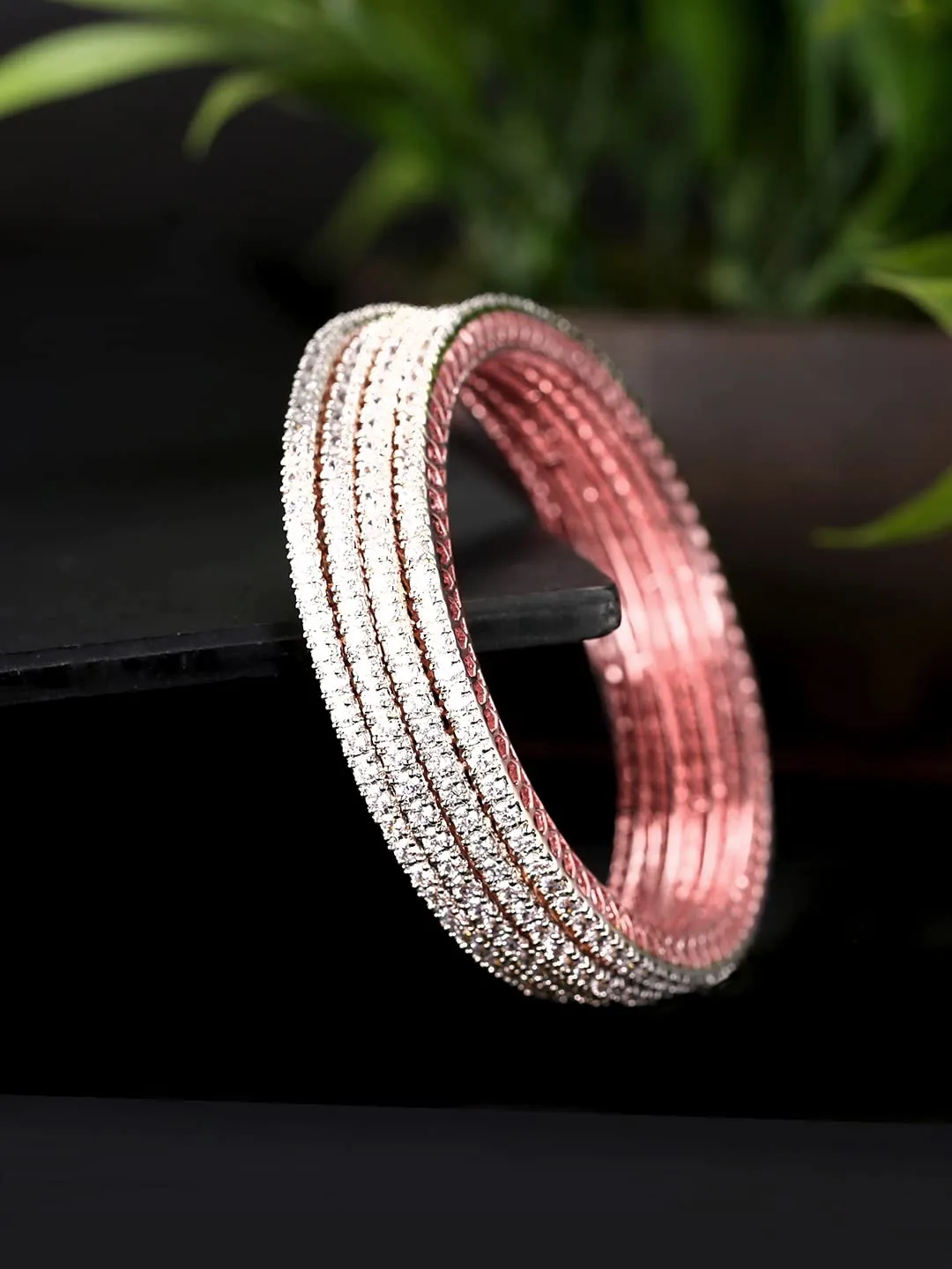 Yellow Chimes American Diamond Bangles for Women Rose Gold Plated 4 PCs High Grade Authentic White AD Jewellery Bangles Set for Women and Girls