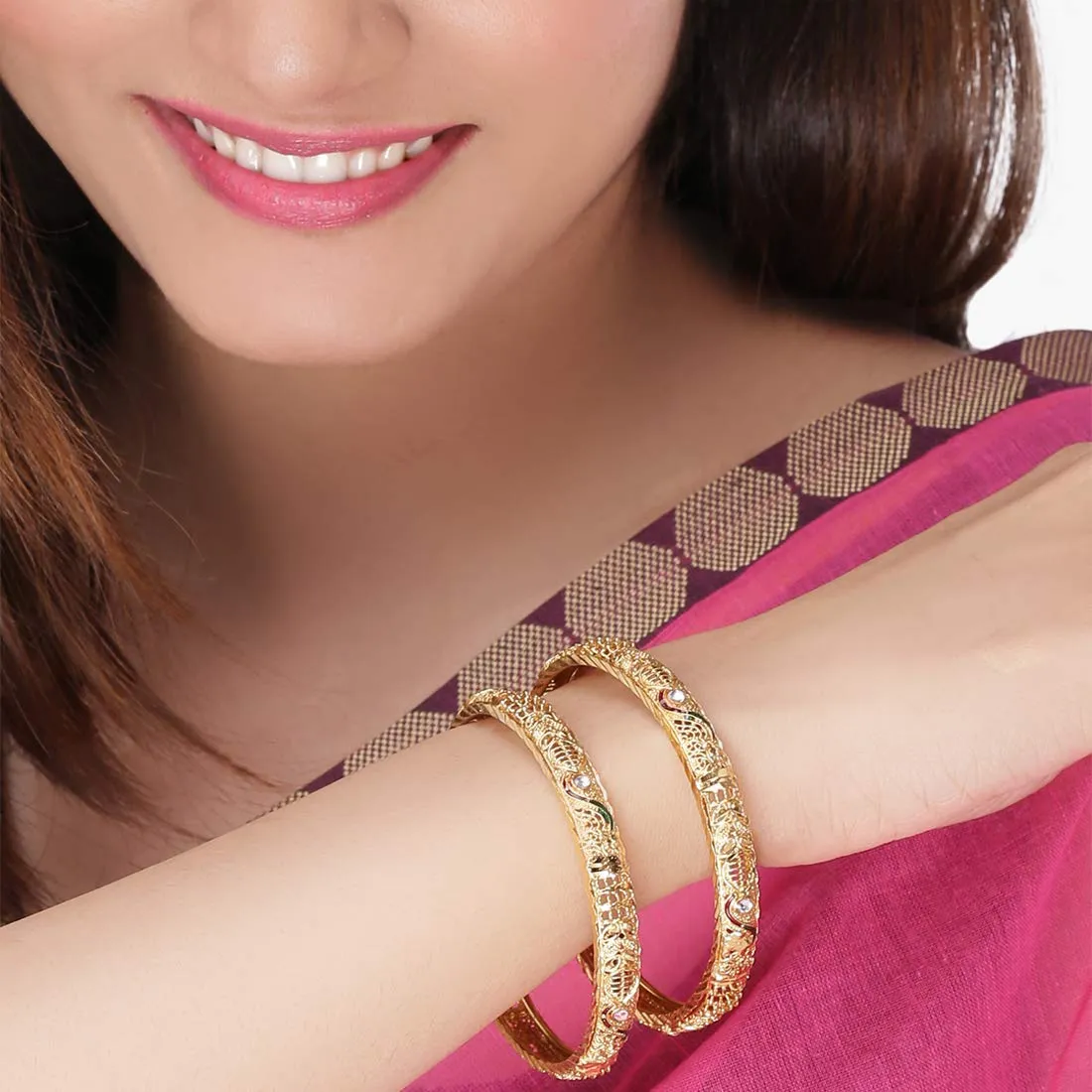 Yellow Chimes Bangles for Women and Girls Traditional Gold Bangles for Women Gold Plated Bangles for Girls 2 Pcs Bangles | Birthday Gift For Girls & Women Anniversary Gift for Wife