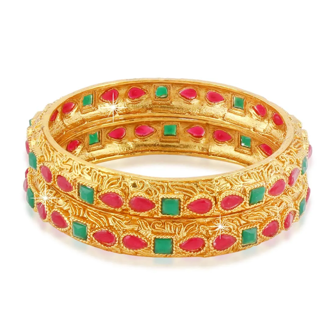 Yellow Chimes Classic Design Studded Stones 2 PCs Traditional Gold Plated Bracelet Bangles Set for Women and Girls (2.6)