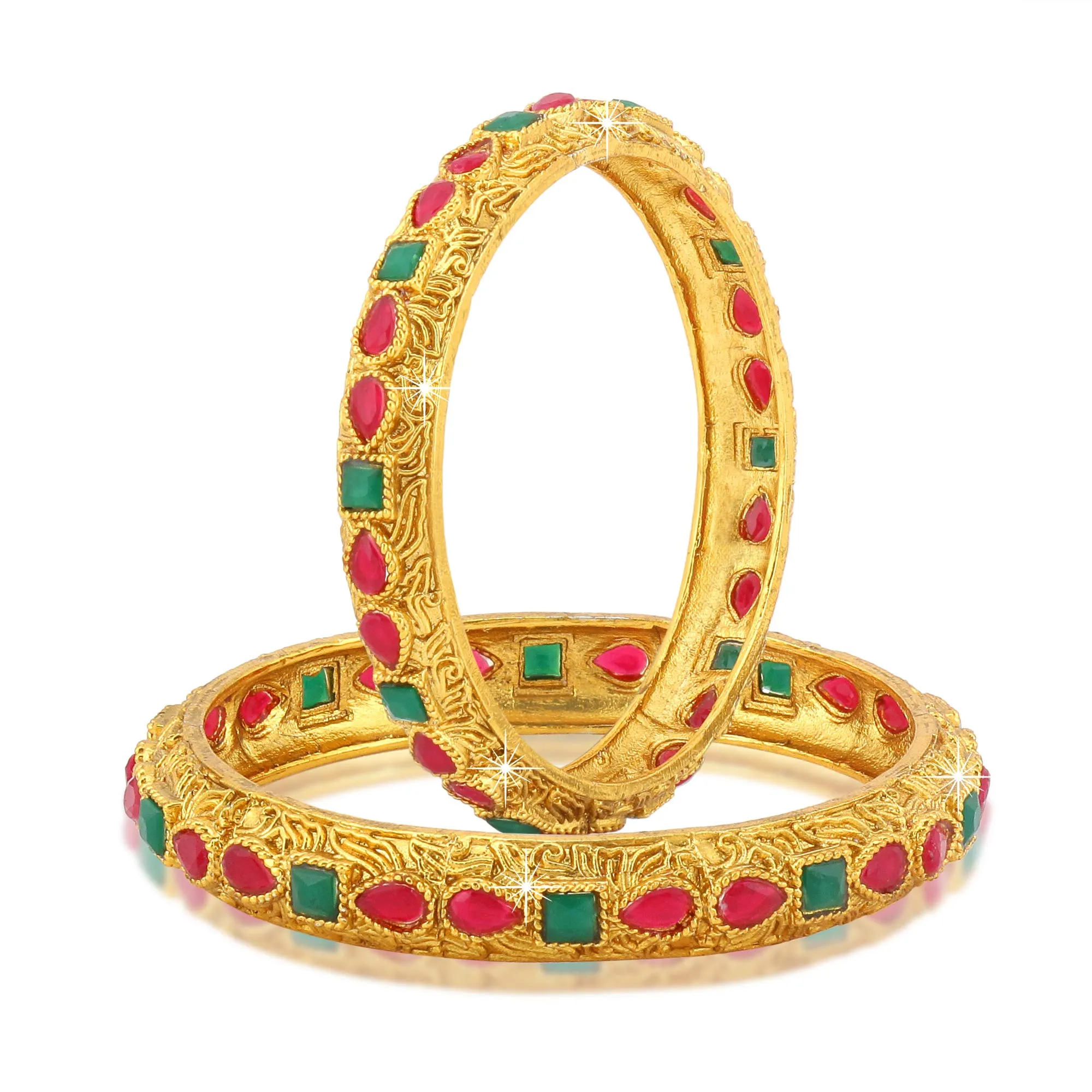 Yellow Chimes Classic Design Studded Stones 2 PCs Traditional Gold Plated Bracelet Bangles Set for Women and Girls (2.6)
