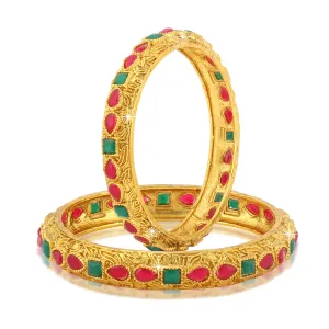 Yellow Chimes Classic Design Studded Stones 2 PCs Traditional Gold Plated Bracelet Bangles Set for Women and Girls (2.6)
