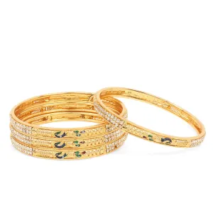 Yellow Chimes Ethnic Gold Plated Peacock Designer Crystal Studded Traditional 4 Pcs Bangles Set for Women and Girls (2.4)