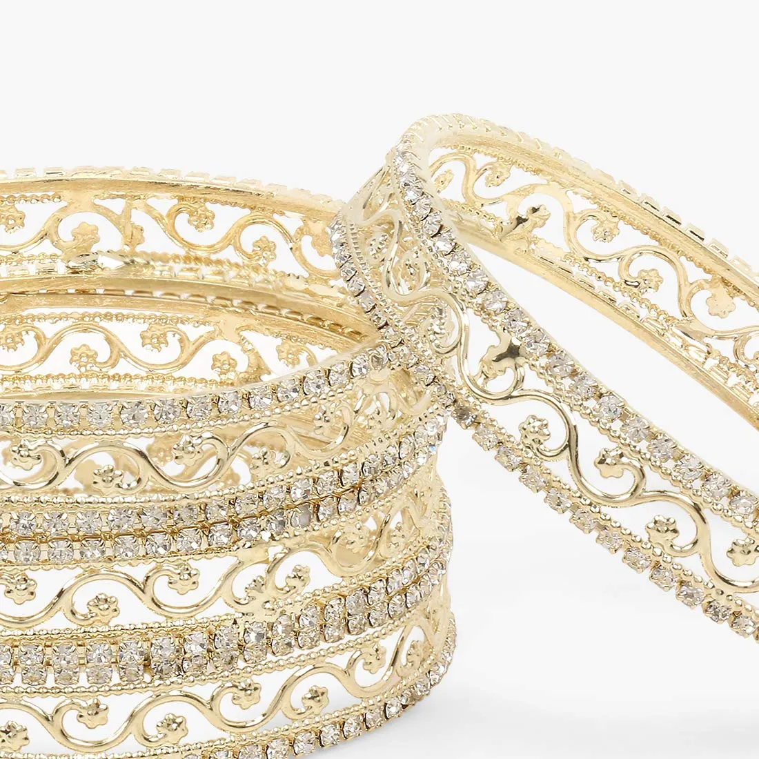 Yellow Chimes Gold Plated Crystal Studded Designer Traditional 4 Pcs Bangles Set for Women and Girls (24)