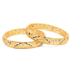 Yellow Chimes Latest Design Ethnic Look Gold Plated Designer Traditional 2 Pcs Bangles Set for Women and Girls (2.6)