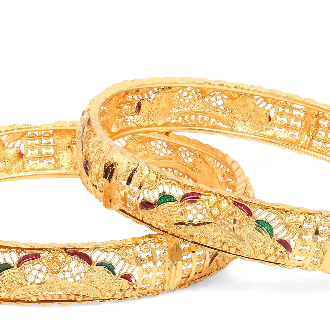 Yellow Chimes Latest Design Ethnic Look Gold Plated Designer Traditional 2 Pcs Bangles Set for Women and Girls (2.6)