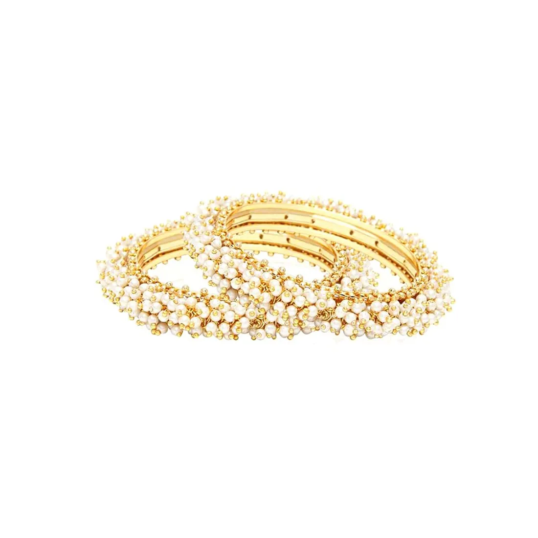 Yellow Chimes Moti Bangles for Women Pearl Studded Moti Traditional Gold Plated 2 PCs Bangles Set for Women and Girls